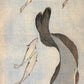 Japanese woodblack print of a catfish, blue background