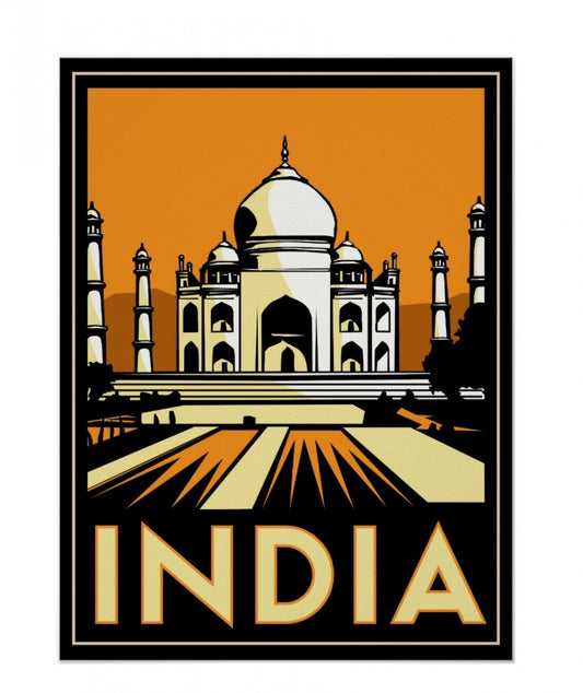Taj Mahal India Art deco Retro Travel Vintage Poster