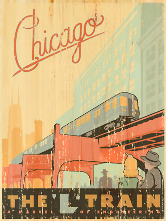 Chicago L Train Vintage Art Poster
