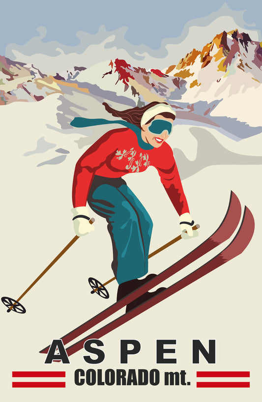 Ski Jump in Aspen Colorado Vintage Poster
