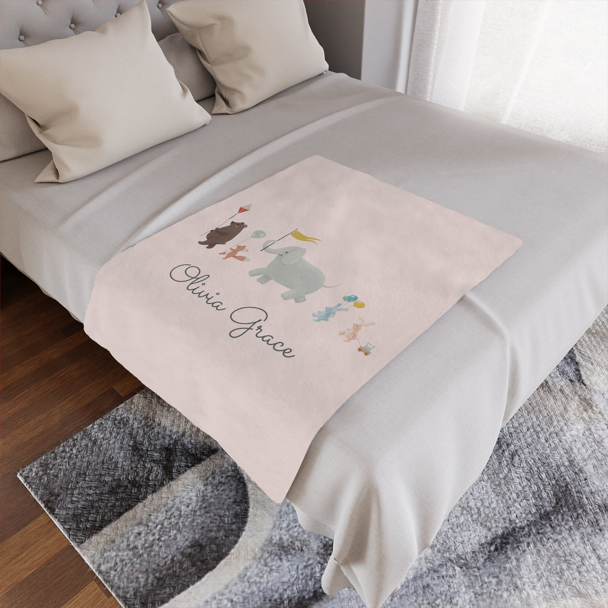 Safari Parade Baby Nursery Minky Blanket, Personalized Baby Blanket for Boy, Safari Nursery Decor