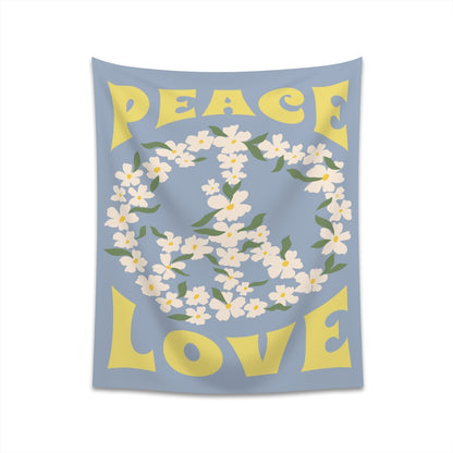 Peace and Love Blue Tapestry