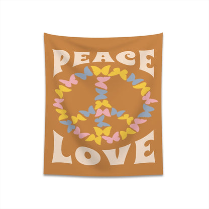 Peace and Love Orange Tapestry