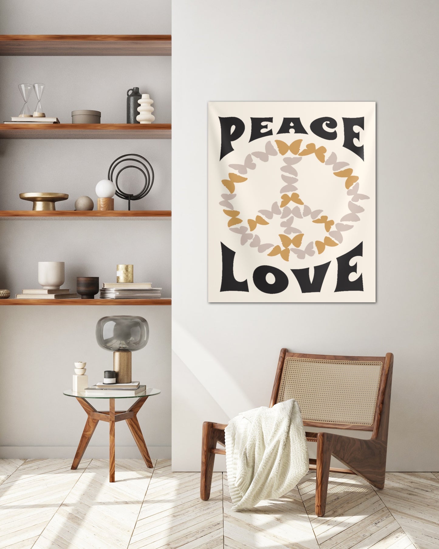 White Peace and Love Hippie Tapestry