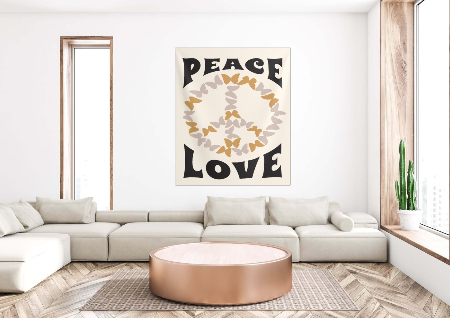 White Peace and Love Hippie Tapestry