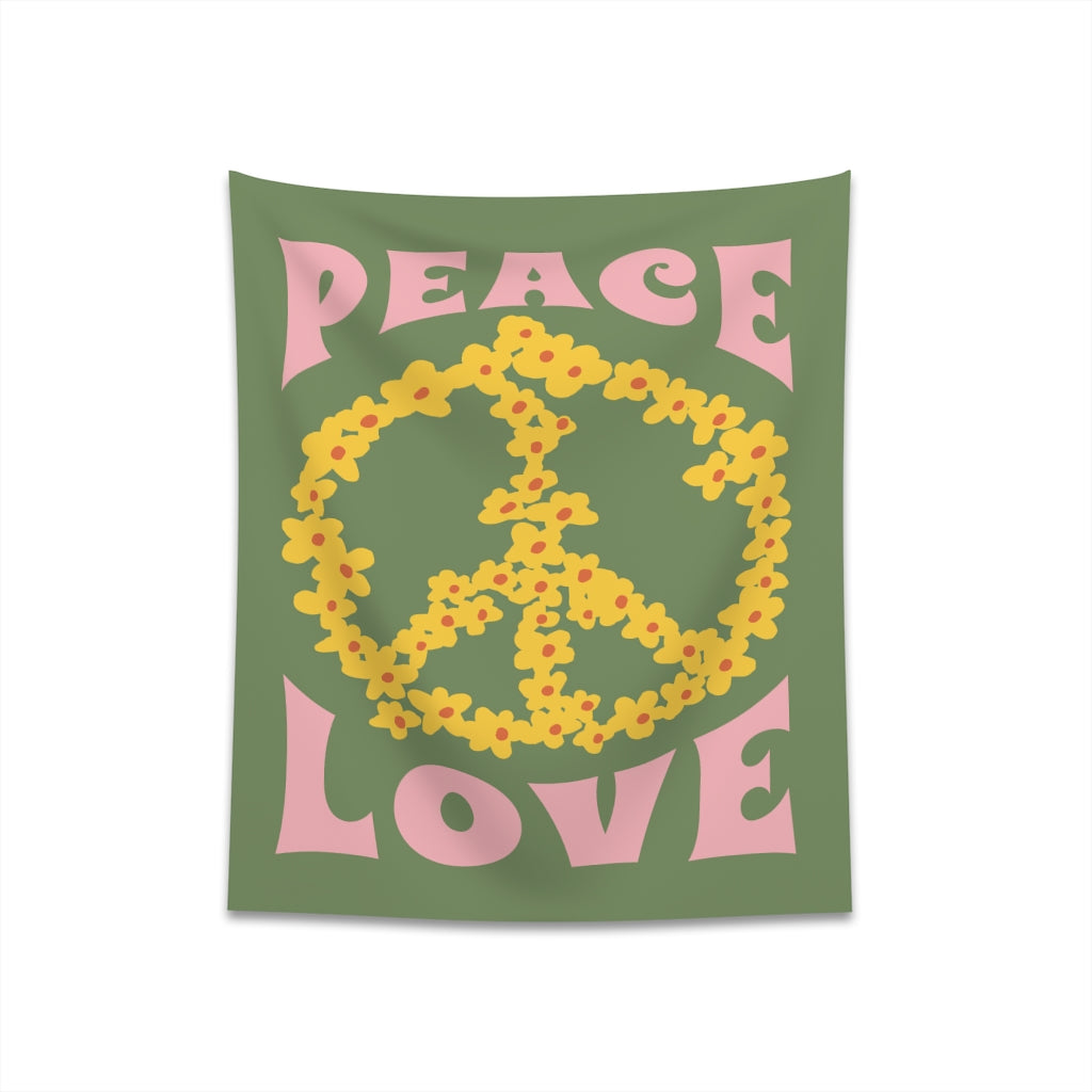 Peace and Love Sage Green Tapestry