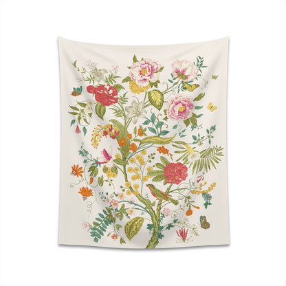 Cream White Floral Tapestry