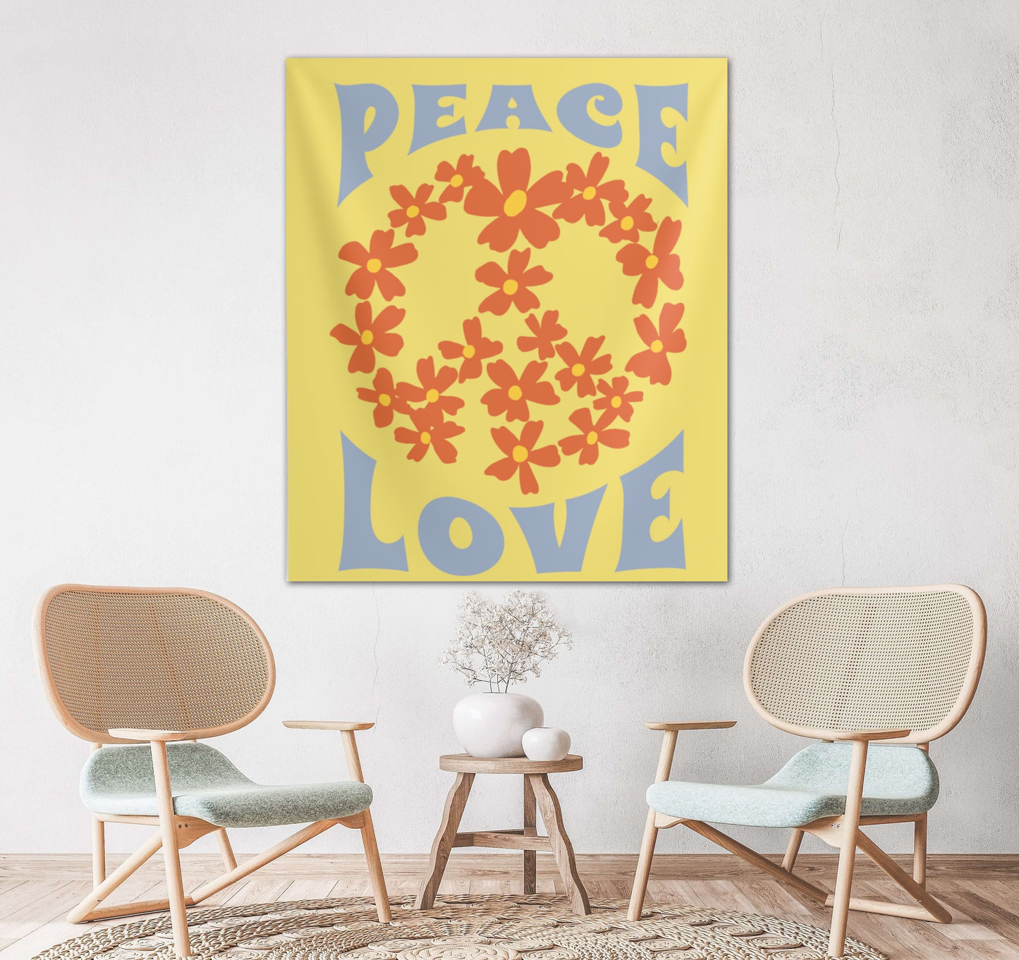 Yellow Peace Sign Tapestry