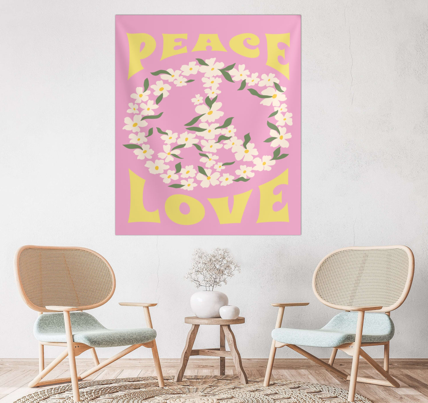 Pink peace Sign Boho Tapestry
