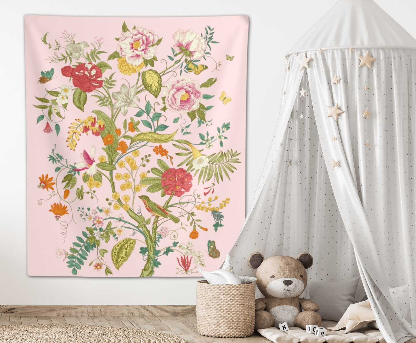Pink Butterfly Garden Meadow Tapestry