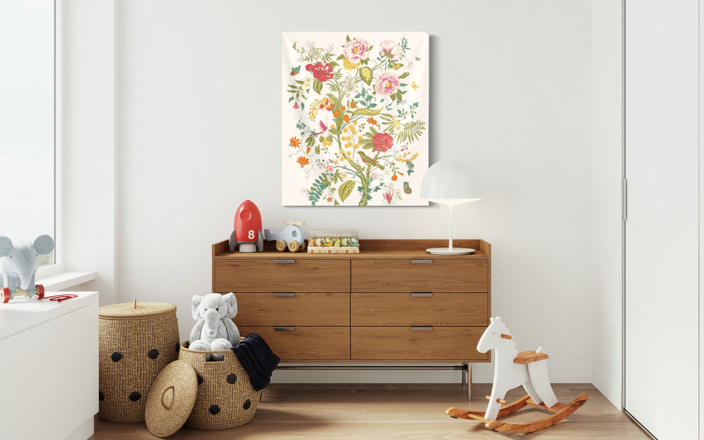 Cream White Floral Tapestry