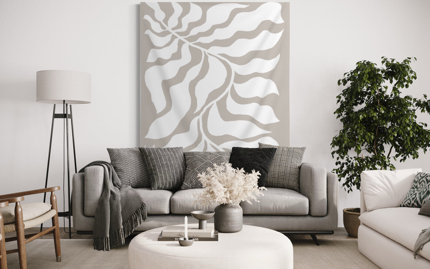 Beige Abstract Floral Wall Tapestry