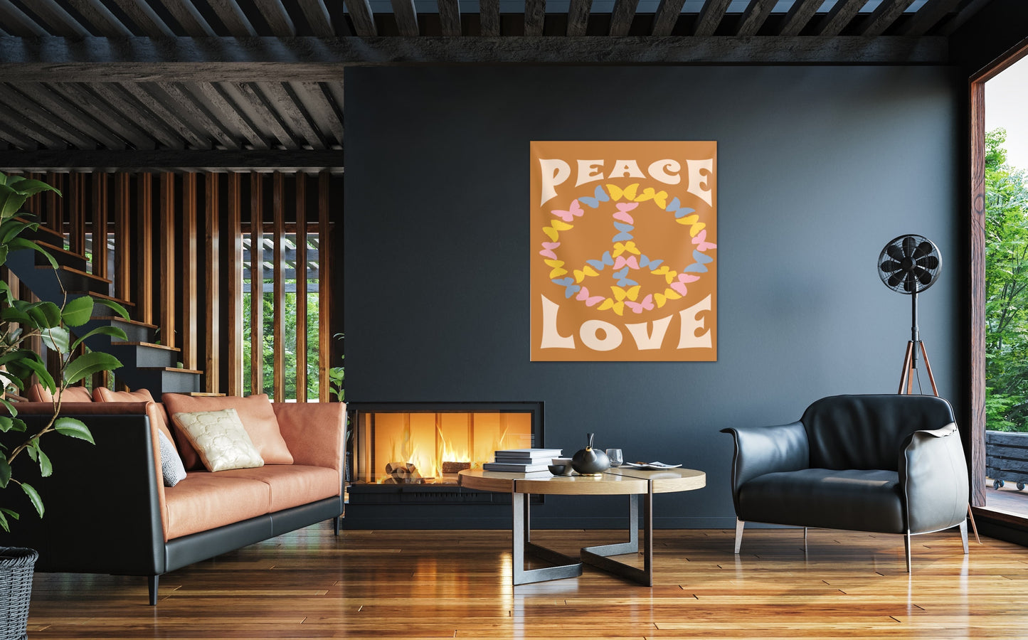 Peace and Love Orange Tapestry