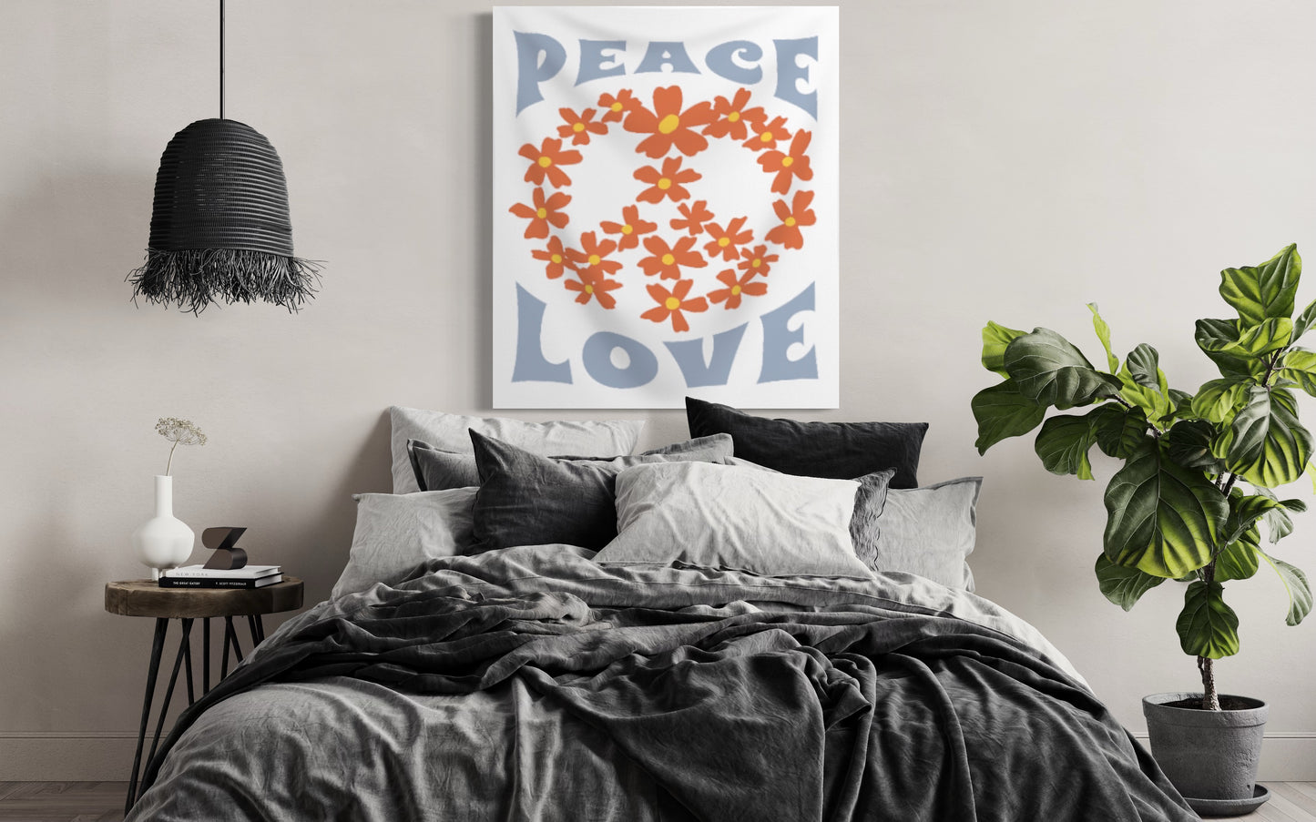 Peace and Love White Hippie Tapestry