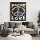Black Peace Sign Tapestry above Sofa
