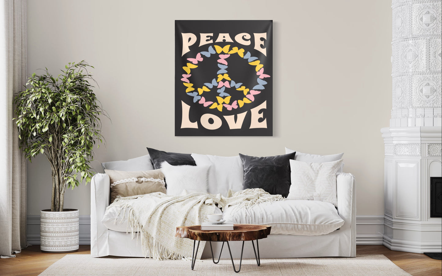 Peace and Love Black Tapestry