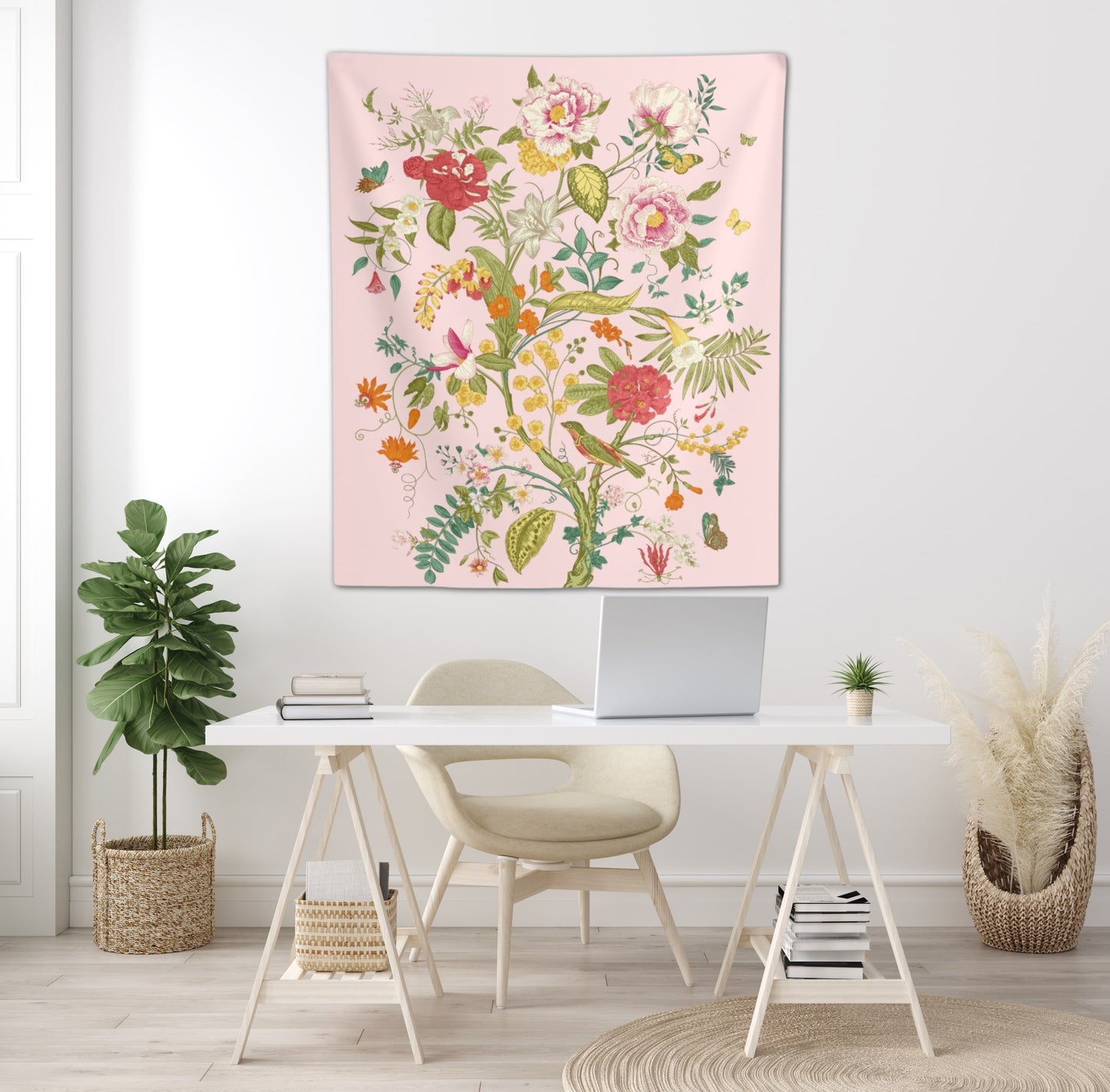 Pink Flower Tree Wall Tapestry