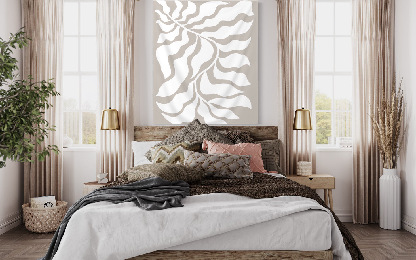 Beige Abstract Floral Wall Tapestry