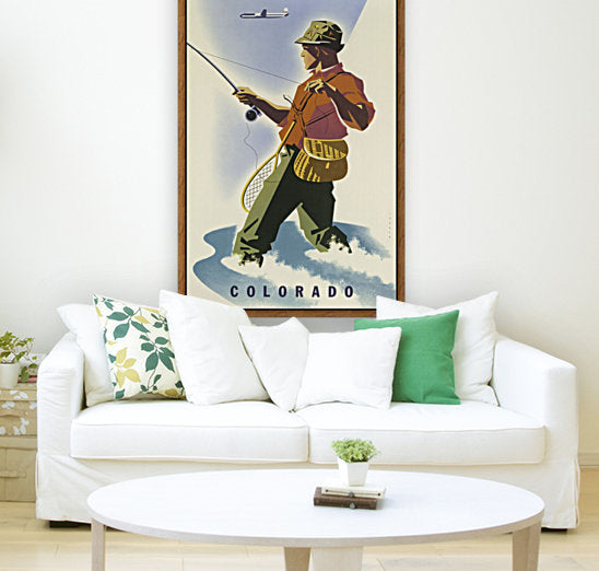 United Airlines Poster for Colorado Vintage Fishing Poster